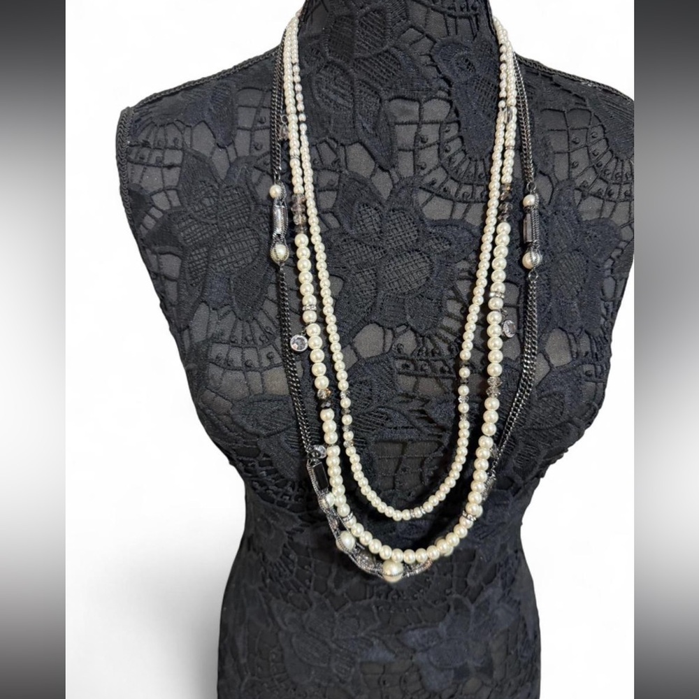 White House Black Market Pearl and Black Multi-Strand Necklace